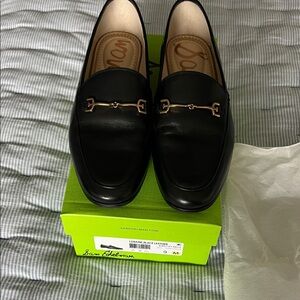 Sam Edelman Black Leather Loafers with Gold Bit